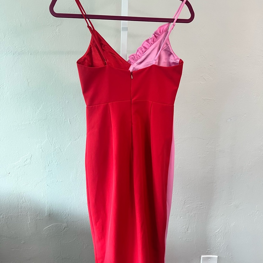 BARDOT Colorblock Ruffled Sheath Dress Pink Red Size XS Nordstrom sundress 4 - Picture 6 of 6